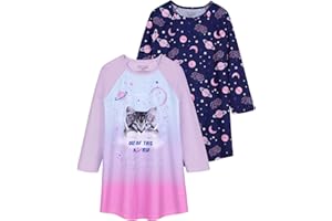 Saint Eve Kids Girls 2 Pack Nightgowns, 2 Piece Soft Jersey Raglan Sleeve Sleep Shirt