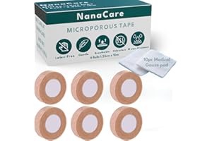 NanaCare Tan Paper Surgical Tape 1/2 inch x 11yd (6 Rolls) +10pc Gauze Pads | Microporous Micropore Tape | Skin Coloured Nose Tape |Medical Tape for Skin, Dressings & Rhinoplasty Recovery