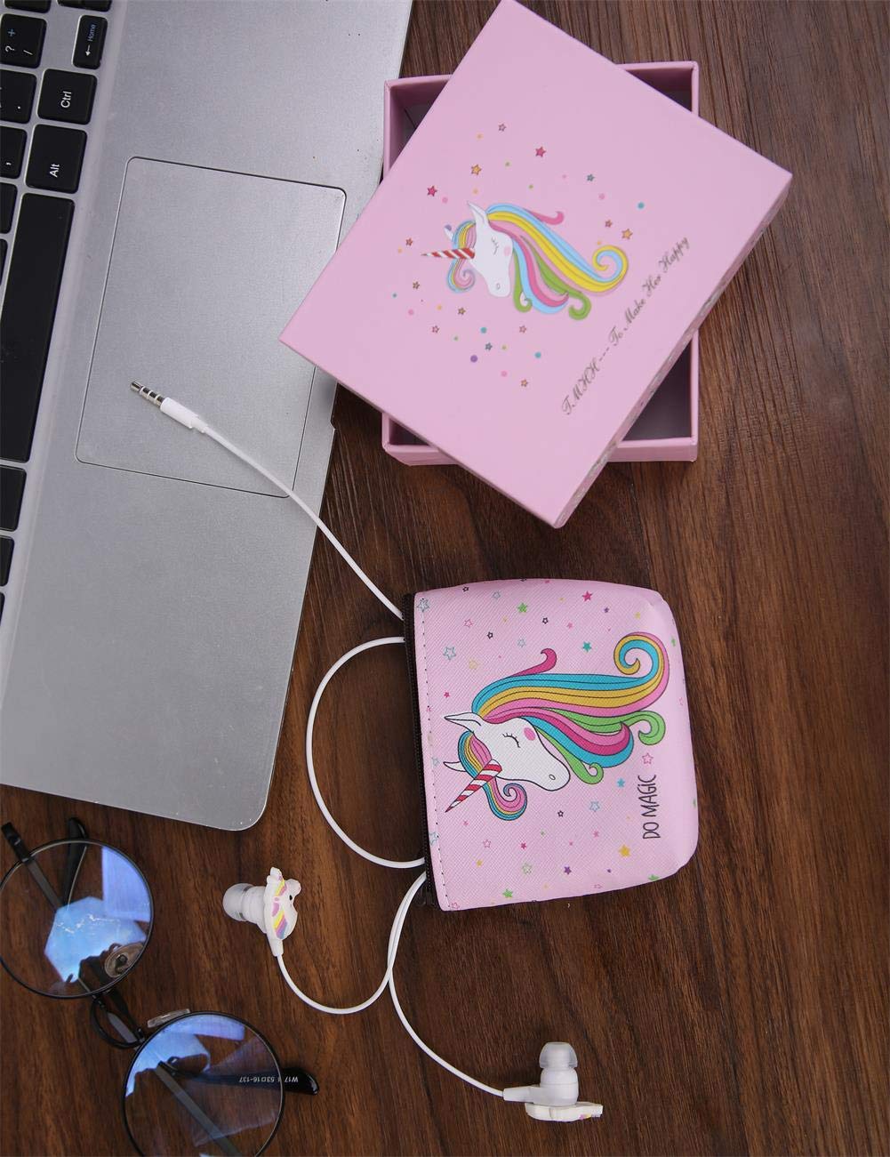 Girls Headphones - TMHH Kids Teens Safe Friendly Earphones with Cute Earbuds Case, Microphone, Noise Canceling for School Travel Airplanes (Pink)