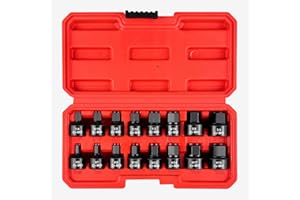 WETT 3/8-Inch Drive Low Profile Impact Hex Driver Set, 16-Piece Stubby Hex Bit Socket Set, Cr-Mo Steel, SAE/Metric, (1/4" - 3/4", 6-19mm)