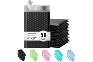 JollyTrip Poly Bubble Mailers 4x8 Padded Envelopes #000 50pcs, Self Seal Shipping Envelopes Padded Packaging for Small Business (Black)