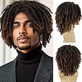GNIMEGIL Short Braided Wig - Afro Bob Ombre Brown Crochet Twist Hair Dreadlocks Natural Synthetic Wig for Black Man - Breathable Braids