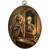 MAQIKA Halloween Skeleton Bathroom Framed Oval Wall Art Home Decor 8.7x11.3 | Moody Gothic Skeleton Pumpkin Oval Wall Hanging Decor, Spooky Fall Skull Canvas Prints Wall Art for Bathroom Washroom Toilet