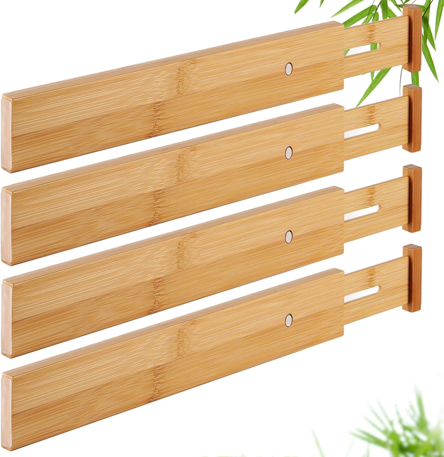 Drawer Dividers Bamboo Organizer Kitchen Clothes Utensils Spring Adjustable Expandable Storage Separators for Bedroom Bathroom Office Set of 4 Pack: Home Improvement
