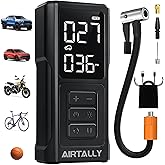 Tire Inflator Portable Air Compressor - 5200mAh 150PSI Quickly Inflate Portable Air Pump For Car Tires/Bike/Basketball with LED Large Dual Screen, Pressure Gauge & Auto Shut-Off