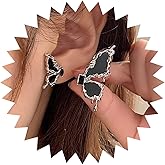 Andelaisi Boho Onyx Butterfly Stud Earrings Vintage Black Enamel Butterfly Earrings Black Butterfly Wing Earrings Personalized Acrylic Butterfly Earrings Jewelry for Women