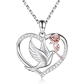 APOTIE Sterling Silver Rose Dove Necklace, Love Heart Jewelry Holy Shalom Gift for Women