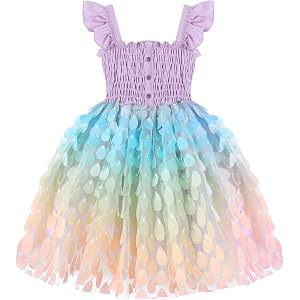 YALLET Girls Dresses Toddler Princess Tulle Tutu Party Birthday Dress Smocked Waist Flowy Swing Flower Girl Dress for 2-7Y