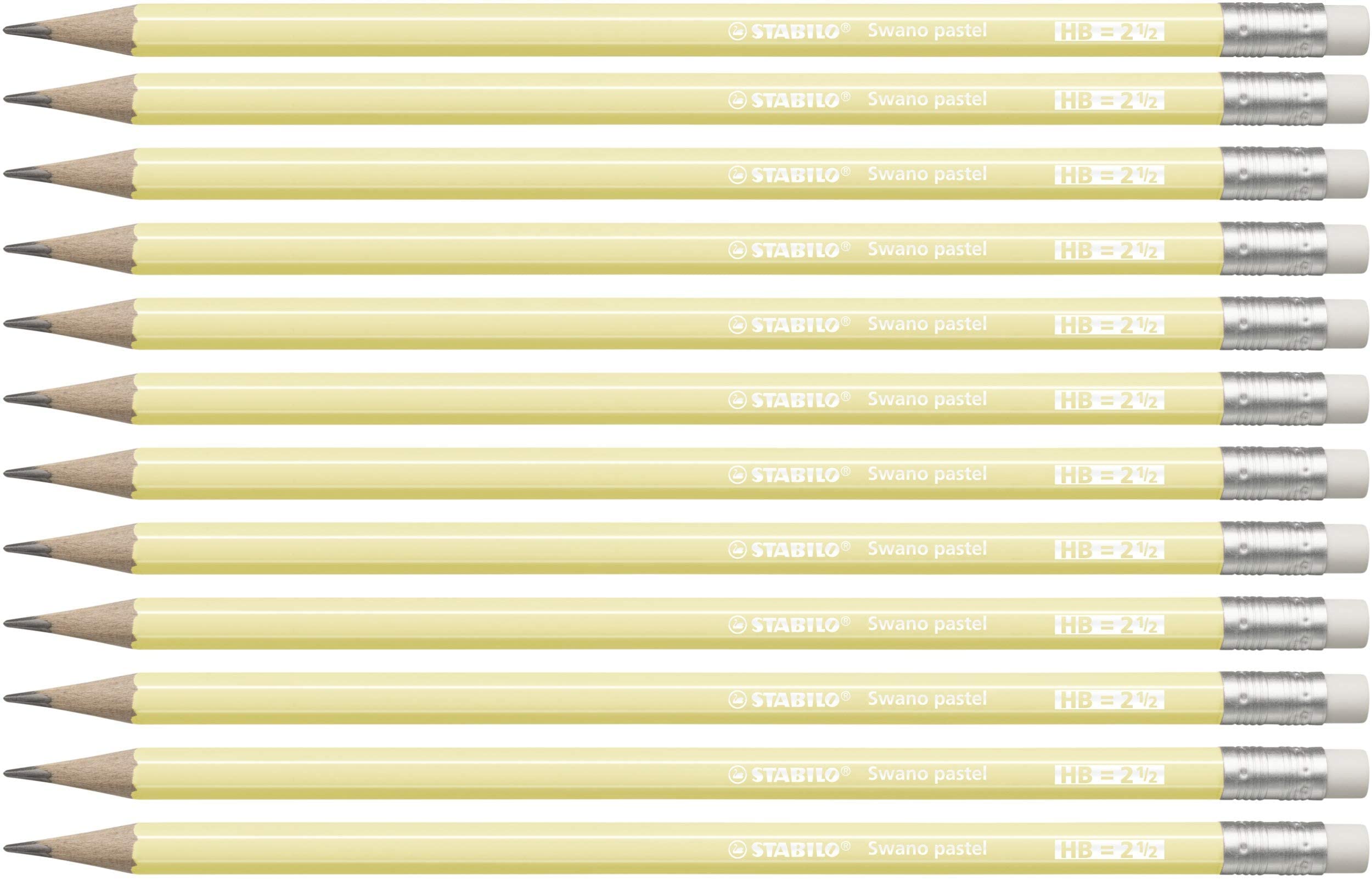 STABILO Swano Pastel - Graphite Pencil with Eraser - Pack of 12 - Yellow - Degree HB