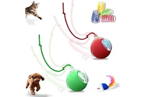 PETAYOUJ 2-Pack Interactive Cat Toys Ball for indoor Cats＆Dog,Automatic Cat Toy 360° Auto-Rotation Smart Obstacle Avoidance,Includes 4 Cat Spiral Spring,Cat Enrichment Toys for Indoor Cats (Red-Green)