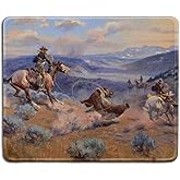 dealzEpic - Art Mousepad - Natural Rubber Mouse Pad with Famous Fine Art Painting of Loops and Swift Horses are Surer Than Lead by Charles Marion Russell - Stitched Edges - 9.5x7.9 inches