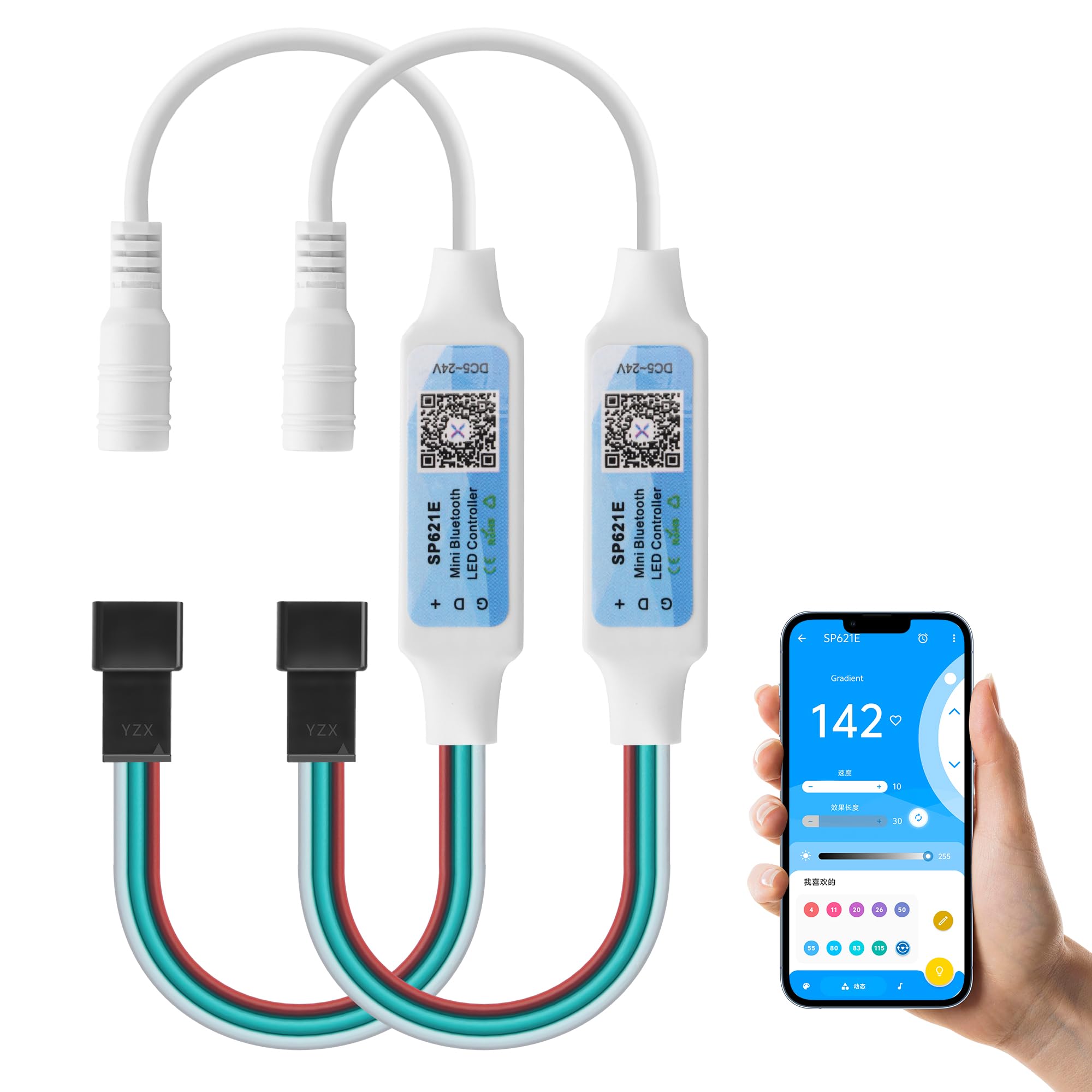 CERRXIAN 2PCS DC5521 5-24V Mini RGB Bluetooth Controller,DC 5V Bluetooth Led Light Controller,WS2811 WS2812B Pixels Dream Color LED Strip