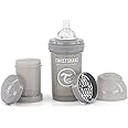 Twistshake Anti Colic Baby Bottles - Premium 180ml/6oz Bottles with 100ml Milk Storage Container for a Comfortable Feeding Experience for Baby - Pastel Grey