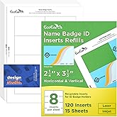 EcoEarth - Name Badge Inserts - 2.25x3.5 inches, 120 Cards, 15 Sheets - Customizable Blank Name Tag Refills for Badges - Printable Cardstock - Personalized ID Labels for Laser & Inkjet Printers