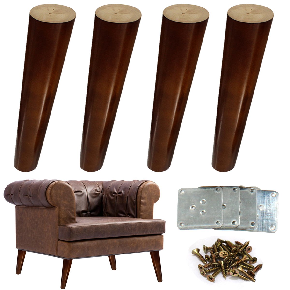 Wood Sofa Legs 8 inch Pack of 4 Walnut Finished Furniture Feet