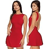 Zeflows Womens Boat Neck Backless Sleeveless Bodycon Dresses A-line High Waist Solid Slim Fit Party Club Sexy Mini Dresses