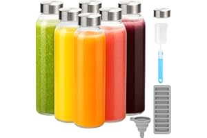 Zukro Glass Juice Bottles with Lids for Juicing 18 oz, Reusable Clear Glass Water Bottles with Stainless Steel Airtight Cap for Refrigerator, 100% Leak Proof Drinking Jar, BPA Free, Set of 6