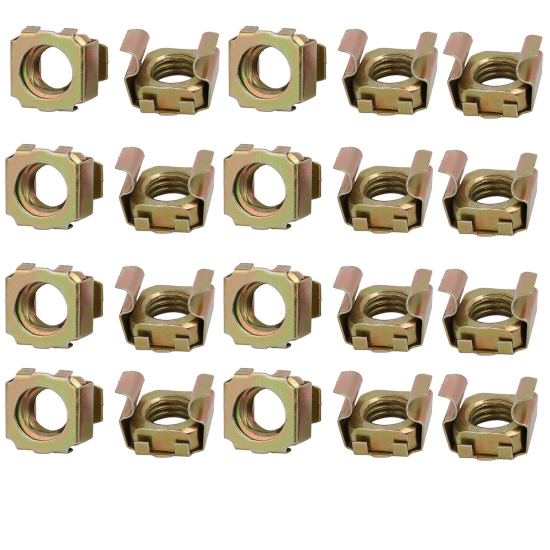 Sourcingmap 20pcs M10 Carbon Steel Captive Cage Nut Brass Tone for Server Shelf Cabinet