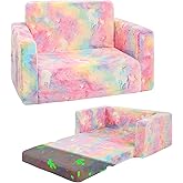 inhand Toddler Chair Comfy,2-in-1 Soft Toddler Couch Fold Out for Kids,Convertible Sofa to Lounger,Gift for Girls and Boys 1-8 Birthday,Unicorn,Medium