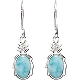 Sterling Silver Natural Larimar Pineapple Dangle Hook Earrings