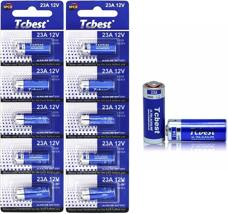 10 pilhas alcalinas especiais Dunamis 23A A23 de 12 volts, também conhecidas como MN21 LRV08, para uso em comandos remotos, campainhas sem fios, sistemas de segurança, etc. (pack de 10)