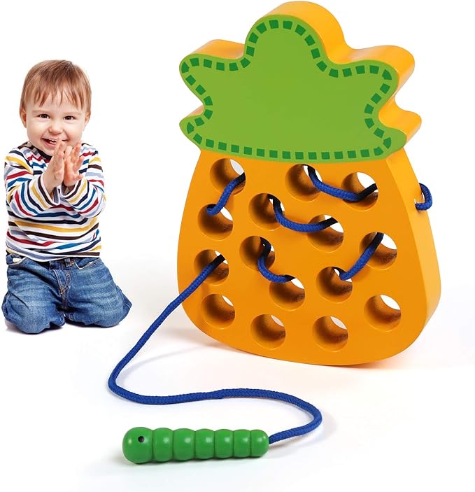Leadstar En Bois Lacage Pomme Fileter Jouet Jeu Montessori De Patience De Voyage Apprentissage Precoce Pedagogique Motricite Fine Cadeau Educatif Pour 1 2 3 Ans Les Tout Petits Les Enfants Bebe Circuits De