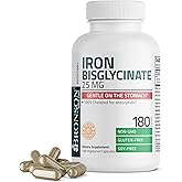 Bronson Iron Bisglycinate 25 mg Gentle on The Stomach, Supports Energy & Healthy Red Blood Cell Production - Non-Constipating Formula - Non GMO, 180 Vegetarian Capsules