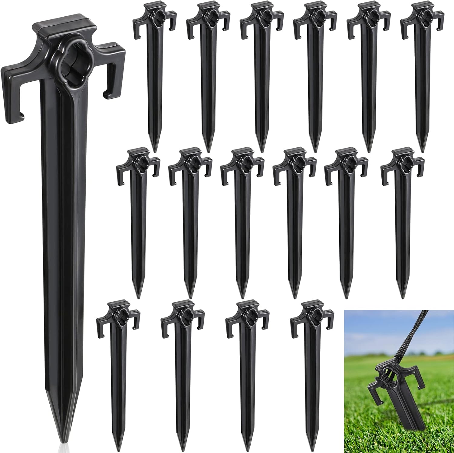 Decorative Garden Stakes - Vicenpal 10 Inch Christmas Inflatable Plastic Stakes Replacement Yard Stakes Inflatable Accessories for Outdoor Inflatables Camping Tent Pegs Spike Stakes Xmas Garden Yard Decor (Black, 16)