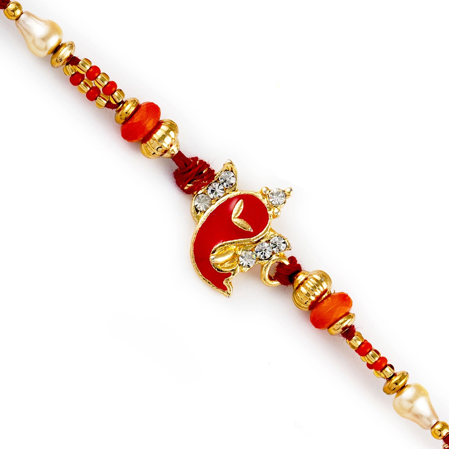 aapno rajasthan orange & golden beads ganesha motif rakhi