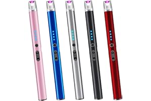 Luxgaze 5 Pack Electric Candle Lighter Rechargeable USB Lighters Flameless Windproof Plasma Arc Lighters with Safety Lock Long Lighter for Candle BBQ Camping Birthday Party