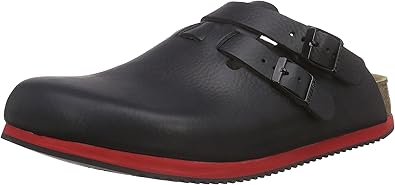 black leather birkenstock clogs