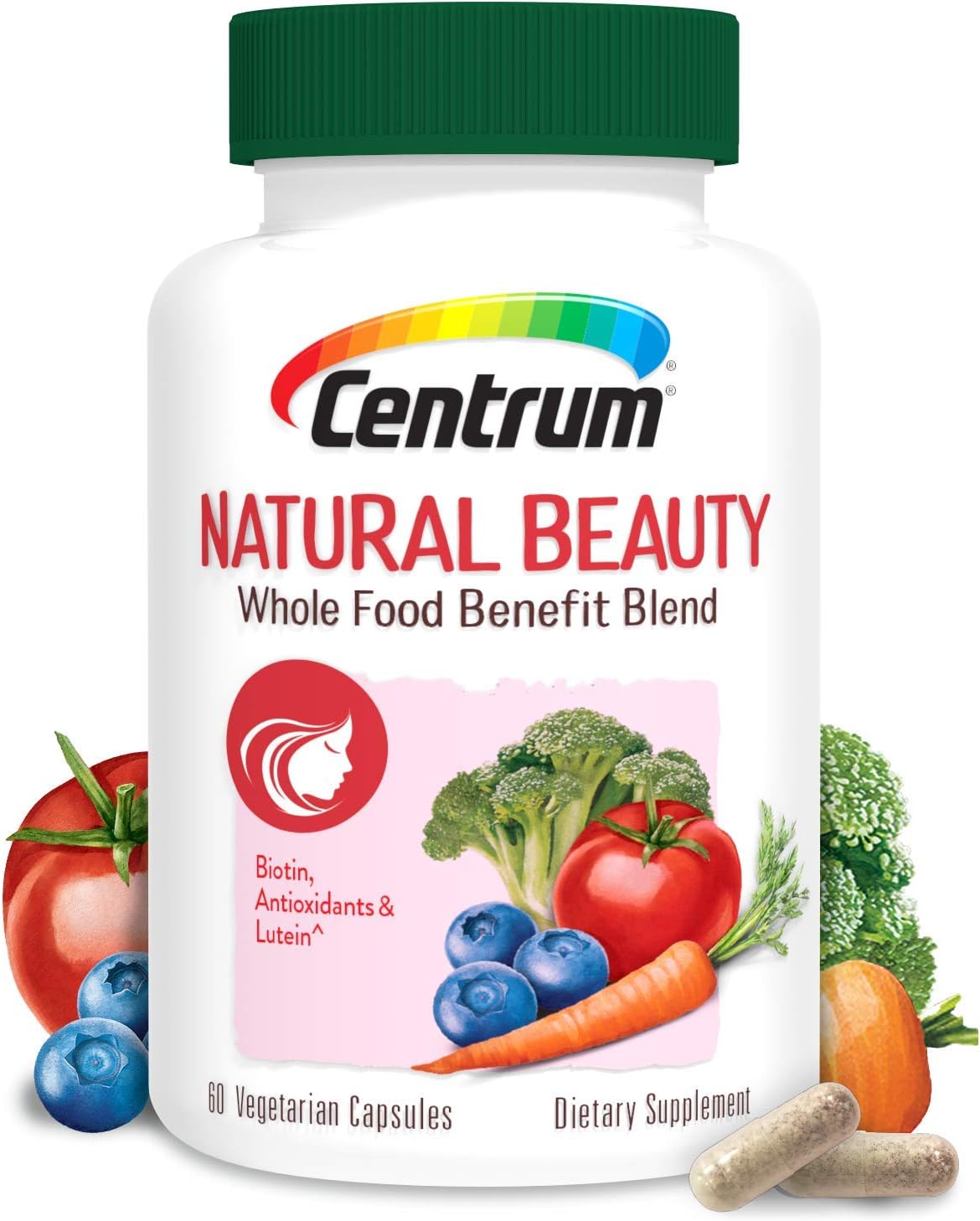 Centrum Natural Beauty Biotin and Vitamin E Supports Healthy Appearance with Whole Food Blend, 60 Day Supply (60 Capsules)