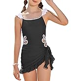 GRACE KARIN Girls One Piece Swimsuits with Mesh Cover Up Teen Cutout Bathing Suit Set Size 7-14