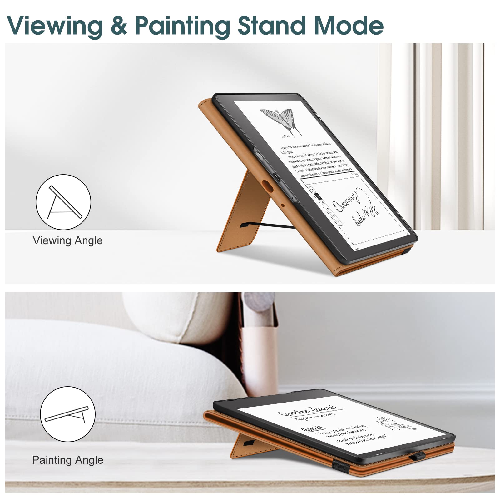 Fintie Stand Case for Kindle Scribe - Premium PU Leather Foldable Stand Cover Auto Sleep/Wake with Card Slot and Pen Holder for 10.2 Inch Kindle Scribe (2024/2022 Release), Brown