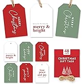 Elegant Christmas Gift Tags with String, 48 Premium Holiday Labels to Personalize Your Presents & Gift Bags, Christmas Tags for Xmas