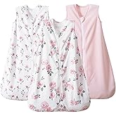PHF 3 Pack Warm Micro-Fleece Baby Sleep Sack 6-12 Months, Soft Baby Wearable Blanket, 2-Way Zipper Sleeping Bags, Comfy Toddler Sleeping Sack for Girls, Medium Size, Floral