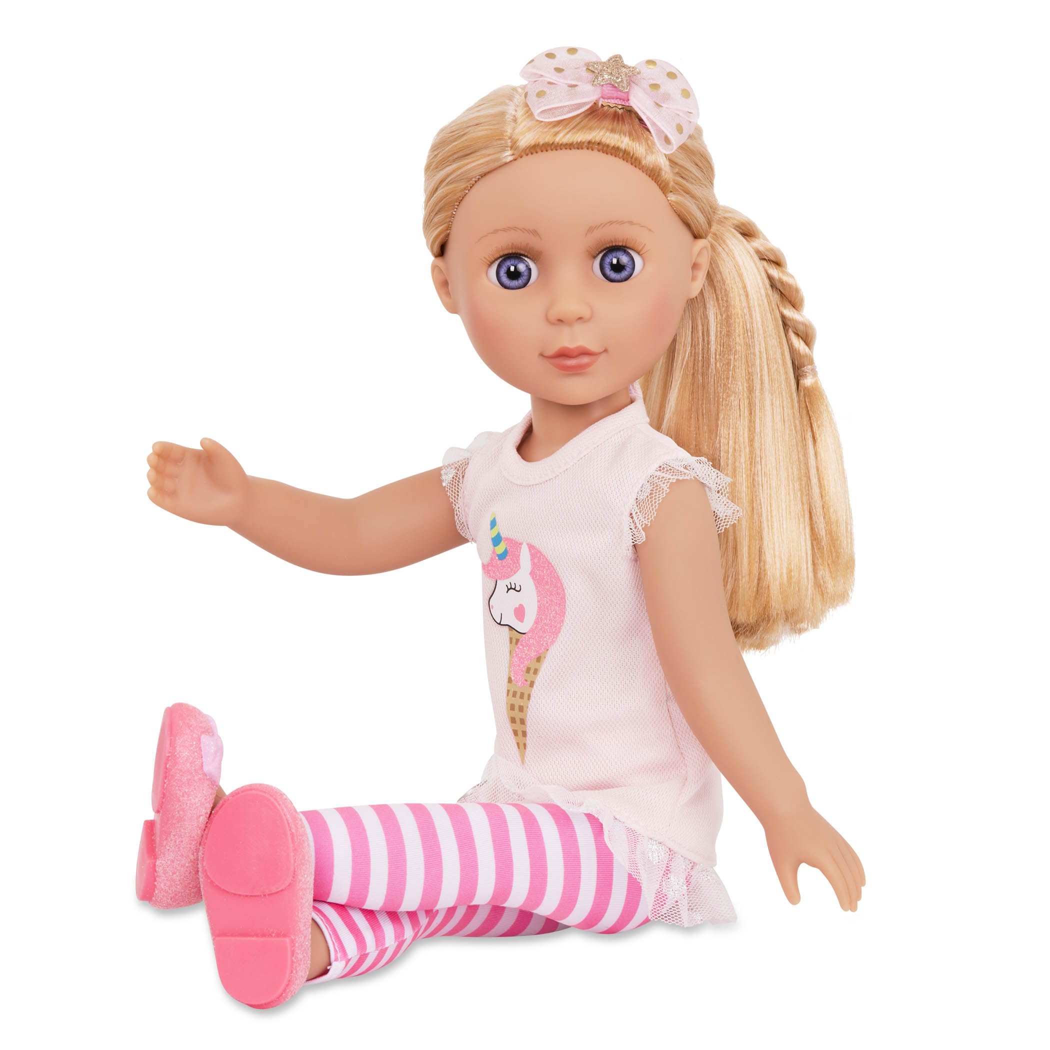 Glitter Girls – 14-Inch Fashion Doll - Blonde Hair & Blue Eyes - Pink Tunic, Striped Leggings, Hair Bow & Ballet Shoes – Dolls For 3+ Years Year Old Girls – Lacy