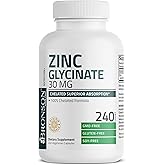 Bronson Zinc Glycinate 30mg Chelated Superior Absorption 100% Chelated Formula Non-GMO, 240 Vegetarian Capsules