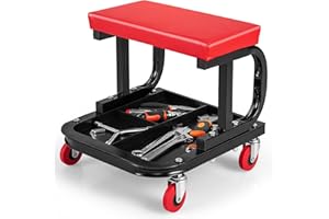 IRONMAX Rolling Creeper Seat, Garage Shop Stool on Wheels with Padded Seat & Tool Tray Storage, 330 LBS Capacity, Heavy Duty Mechanic Stool Chair Car Detailing Creeper for Workshop, Home