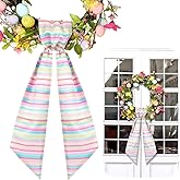 VitalCozy Wreath Sash for Front Door Wreath Satin Sash for Embroidery Monogram Garland Ribbon Accessories Xmas Party Yard Doorway Indoor Outdoor Wall(Colorful Stripe)