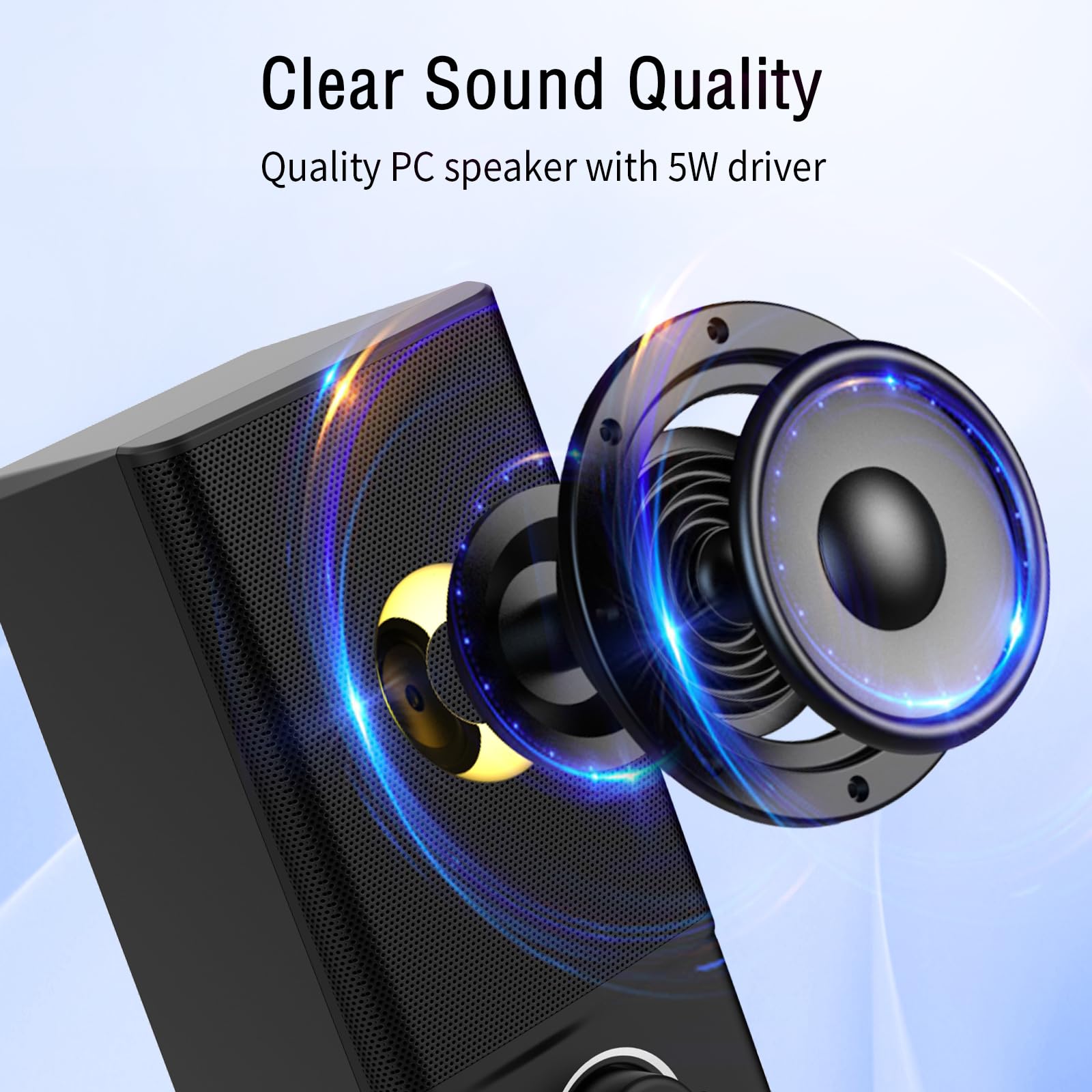 LENRUE A4 Solo Computer Speakers for Desktop, Laptop,PC Speaker, USB for Power and Audio, Basic Clear Sound,Support to Connect 3.5 mm Headphone and Microphone, Plug-n-Play