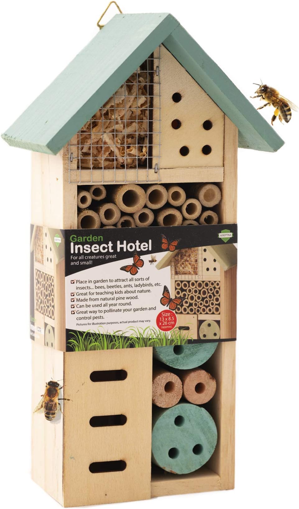 ADEPTNA Wooden Insect Hotel for Bees, Ladybirds, Ants - Eco-Friendly