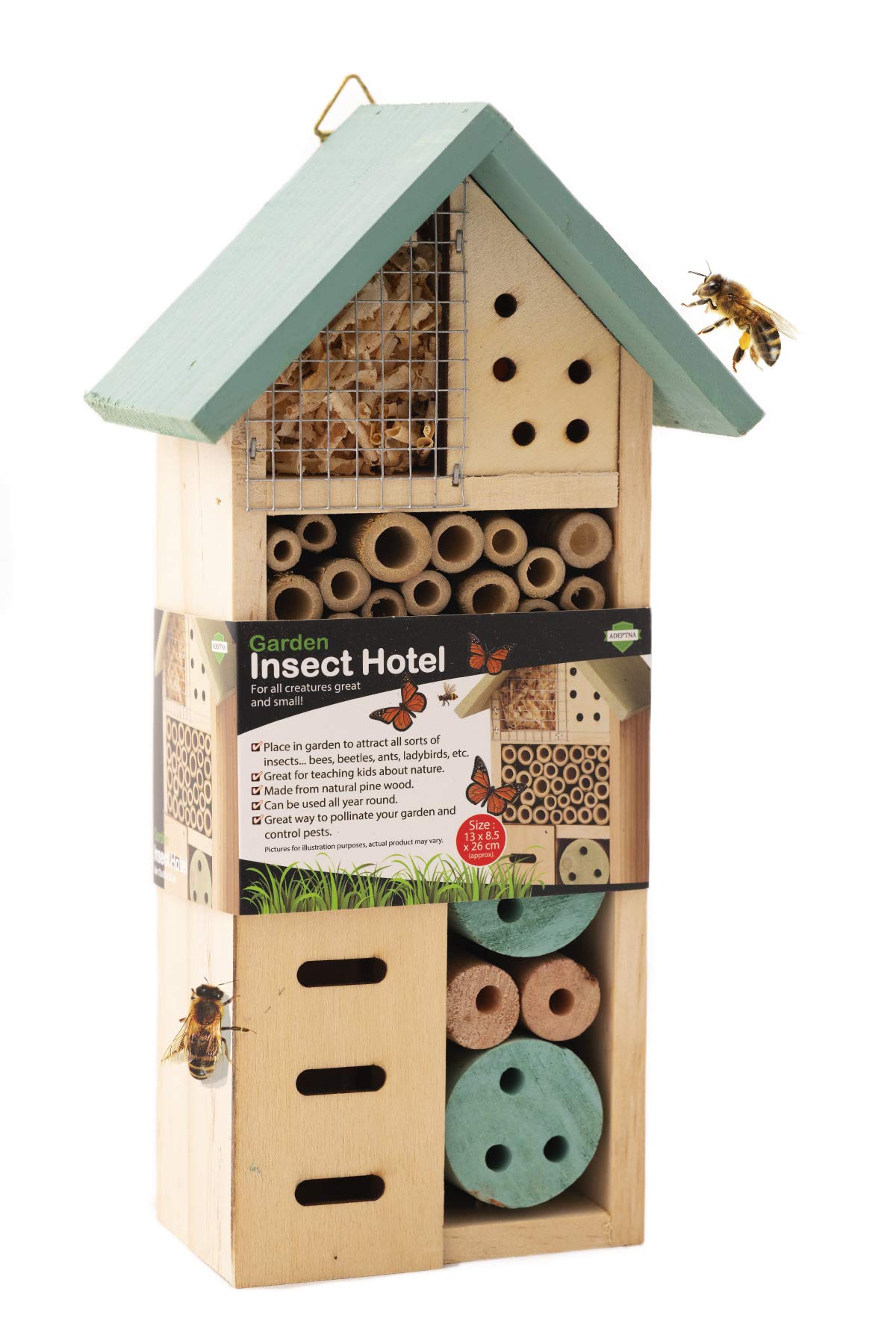 ADEPTNA Wooden Garden Insect Hotel for all Creatures Great and Small - Nest Home for Bees Beetles Ants Ladybirds and all Sorts of Insects (SMALL INSECT HOTEL)