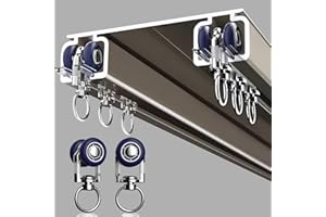 PHUSTJKL Silent Double Curtain Track Ceiling Mounted, Heavy-Duty Aluminum Room Divider Rails Bedroom/Living/Window/Hotel Drop Ceiling Curtains Tracks Easy Install（Champagne, 3.7m(12.1ft) ）