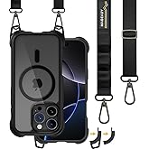 MAGEASY Designed for iPhone 16 Pro Case with Strap - 20ft Drop Protection Compatible with MagSafe, Transformable Protective & Lanyard Case, Vegan Leather Frame | Odyssey Strap M (Leather Black)