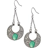 SPUNKYsoul Boho Dangle Earrings for Women – Lightweight Tribal Fan Paddle Design with Hieroglyphic Accents – Unique Handmade Gift Idea for Her