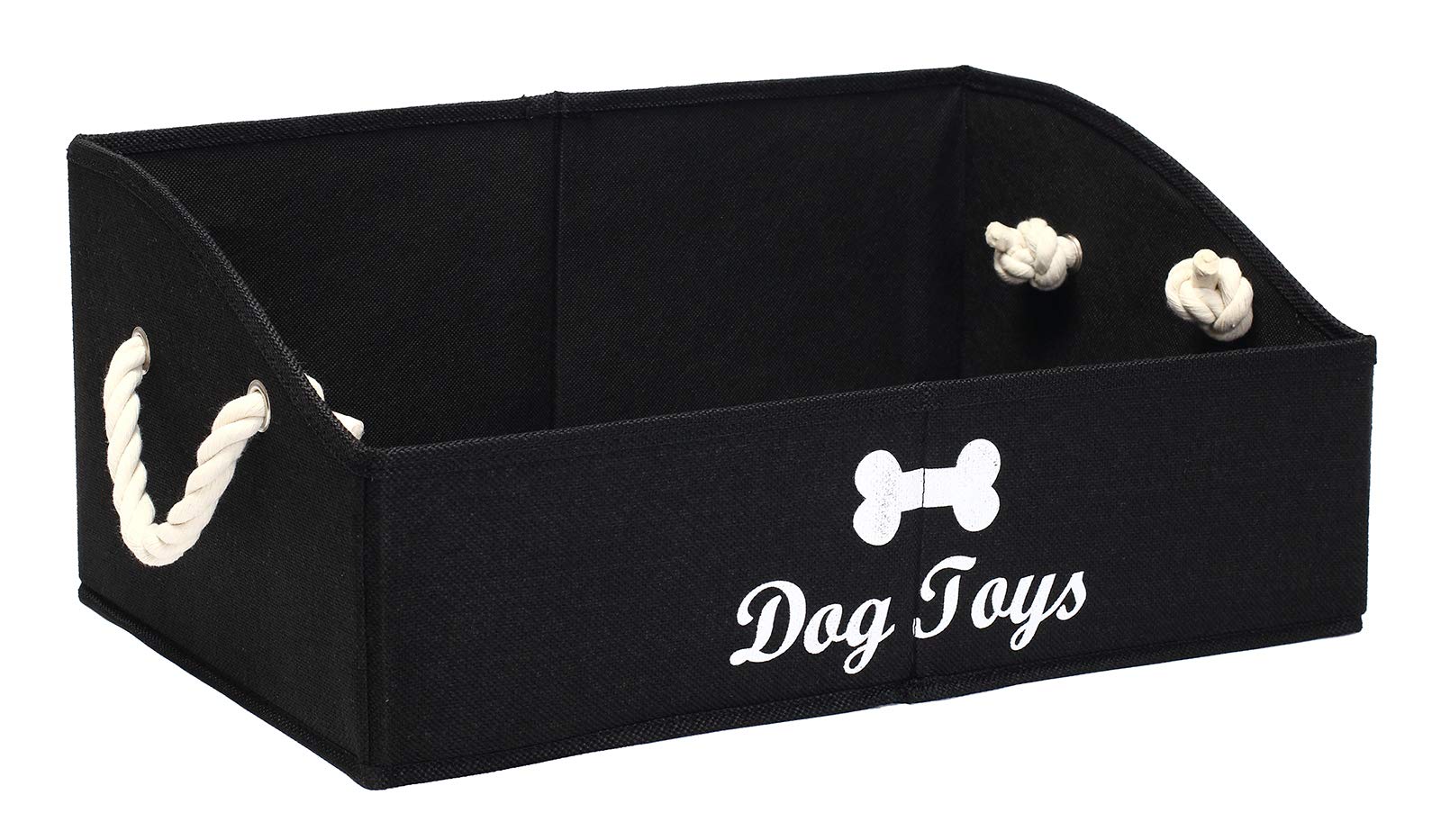 Geyecete Large Dog Toys Storage Bins - Foldable and linen Trapezoid Organizer Boxes with Cotton Handle, Collapsible Basket for Shelves (Black-DOG)