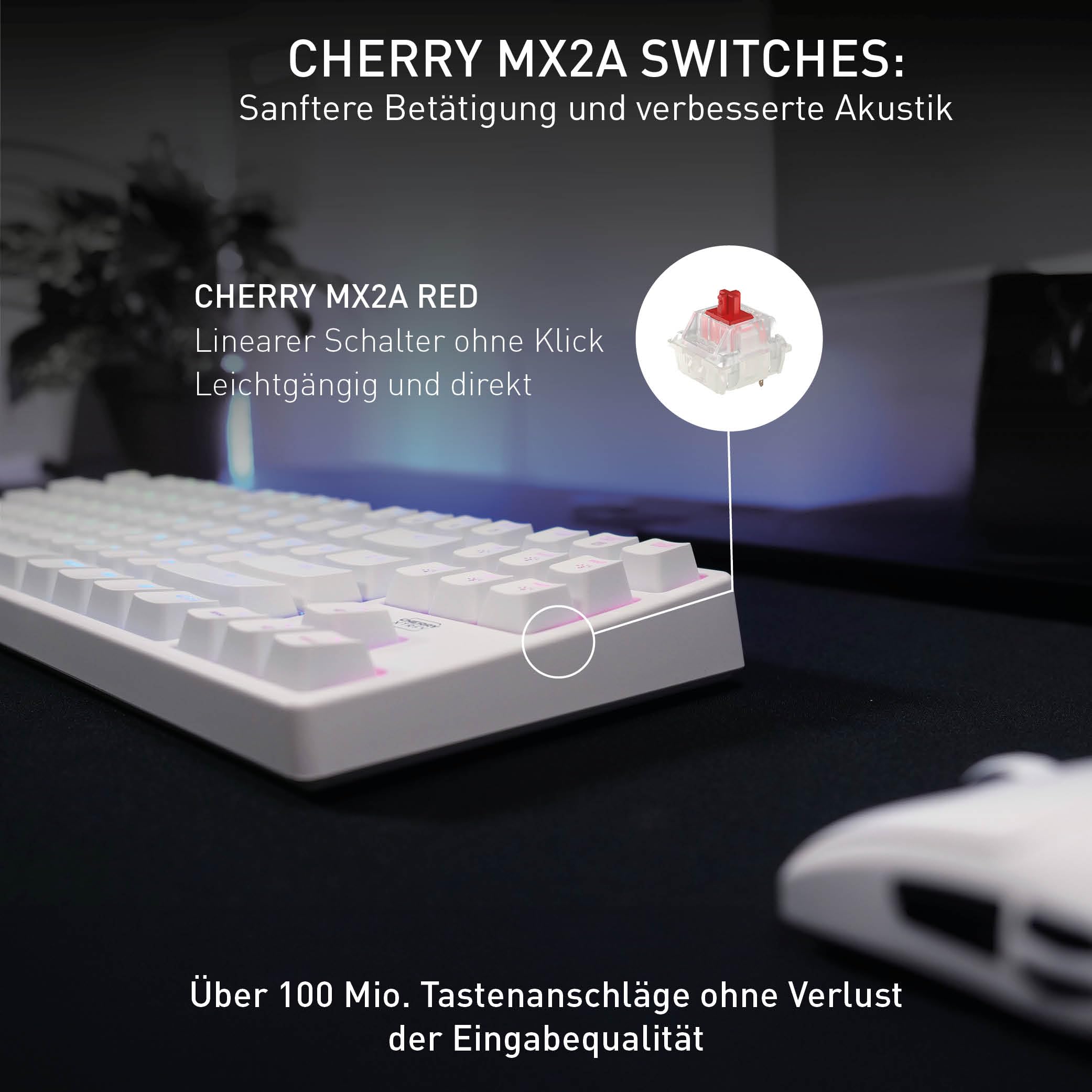 CHERRY XTRFY K4V2 TKL, Kabelgebundene Gaming-Tastatur ohne Nummernblock, Deutsches Layout (QWERTZ), RGB-Beleuchtung, Mechanische MX2A RED Switches, Weiß 3