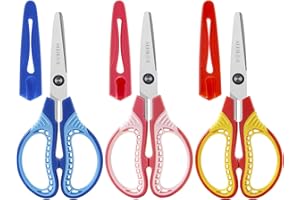 SLEMOON Kids Safety Scissors for Ages 4-6,6-8,8-11, 3-Pack 6'' Blunt Tip with Cover, Ambidextrous for Right & Left Hand, Soft Grip Handles,Premium Stainless Steel,Suit for School, Home, Craft Use