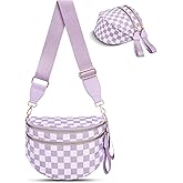 idoltimes Checkered Crossbody Bag,Nylon Bum Bags for Women Crossbody,Spacious Sling Bag Purse Fanny Packs with Shoulder Strap